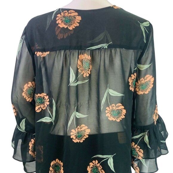 CAbi Womens La Di Da Top Black Floral Print Sheer Bell Sleeve Blouse #5206 Sz S - Picture 7 of 12